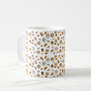 Gezellige herfst koffiepatroon mok met herfstblade