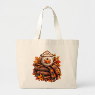 Gezellige herfst pompoen latte boeken ontwerp grote tote bag