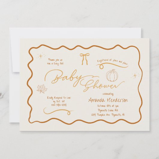 Gezellige Herfst Retro Sketch Baby shower Kaart (Voorkant)