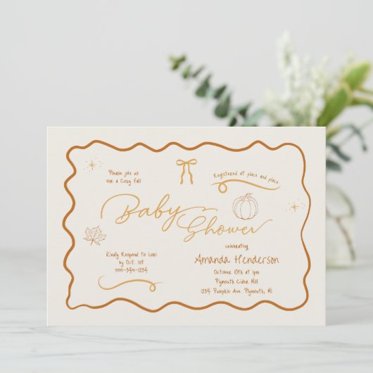 Gezellige Herfst Retro Sketch Baby shower Kaart (Staand voorkant)