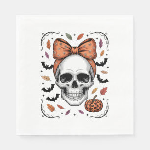 Gezellige Herfst Schedel Coquette Bow, Herfst Servet