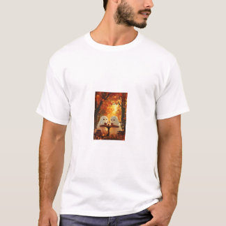 Gezellige herfst spookdate cafe digitale olieverfs t-shirt