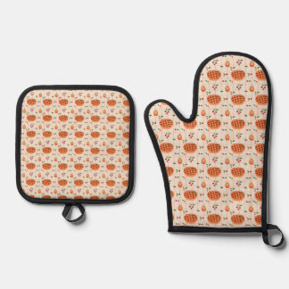 Gezellige herfst taart en jam patroon ovenwant & pannenlap set