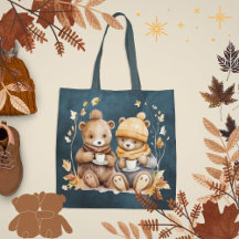 Gezellige herfst Teddy Bear Canvas tas