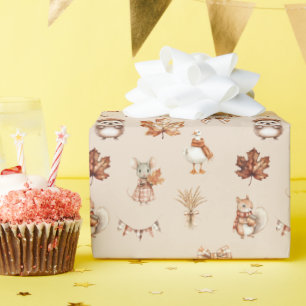 Gezellige herfst Waterverf Patroon Wrapping Paper  Cadeaupapier