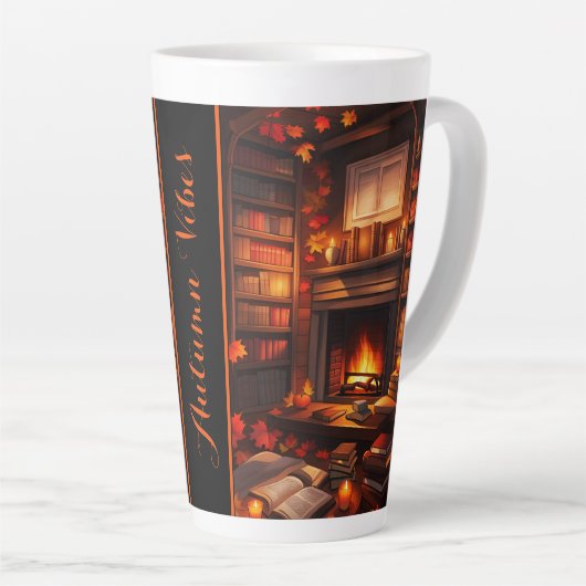 Gezellige herfstbibliotheek latte mok (Rechterhoek)