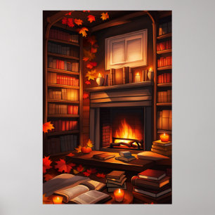 Gezellige herfstbibliotheek poster