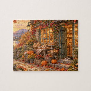 Gezellige herfstcottagebakkerij gouden uur legpuzzel