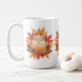 Gezellige herfstkaars met esdorenbladeren | Herfst Koffiemok
