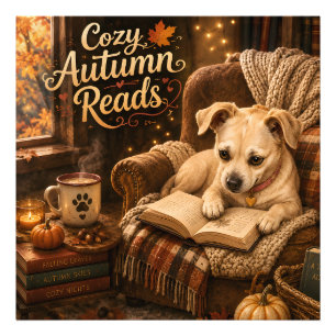 Gezellige herfstlectuur Knuffelboek Liefhebber Pup Foto Afdruk