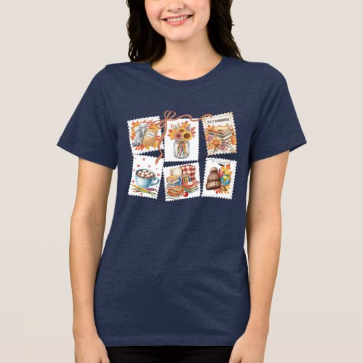 Gezellige herfstpostzegelleraar  Tri-Blend shirt (Voorkant)