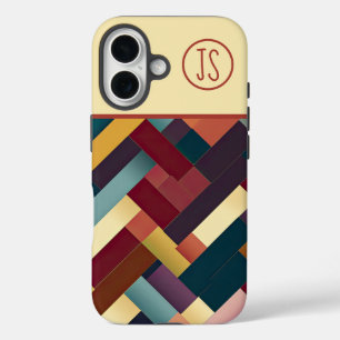 Gezellige herfsttonen weven patroon monogram iPhone 16 hoesje