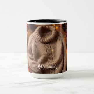Gezellige herfsttrui, bladeren, pinecones pompoen mok