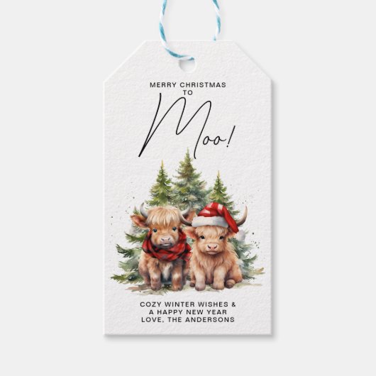 Gezellige Highland Koe Boerderijdieren Merry Chris Cadeaulabel (Voorkant)