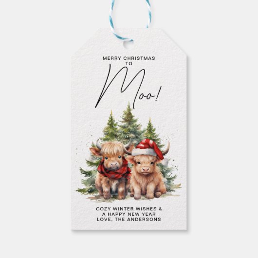 Gezellige Highland Koe Boerderijdieren Merry Chris Cadeaulabel (Achterkant)