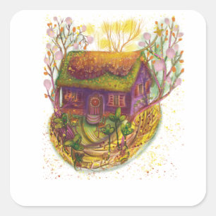 Gezellige huis illustratie vierkante sticker