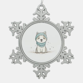Gezellige Husky Illustratie - Schattige Puppy in S Tin Sneeuwvlok Ornament