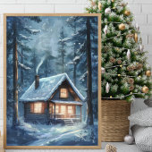 Gezellige hut genesteld in Snowy Forest Poster