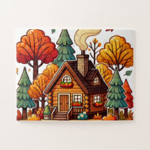 Gezellige hut in de bossen in de herfst