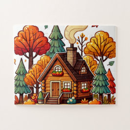 Gezellige hut in de bossen in de herfst legpuzzel