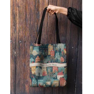 Gezellige Hygge Village Nordic Folk Art, op maat Draagtas
