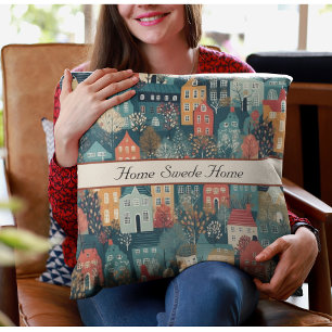 Gezellige Hygge Village Nordic Folk Art, op maat Kussen
