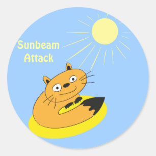 Gezellige introvert kat zonnestraal humor illustra ronde sticker