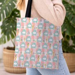 Gezellige Kat & Boek Meisje Pastel Mint Groen Roze Draagtas