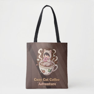 Gezellige Kat Coffee Avontuur Kunst Draagtas