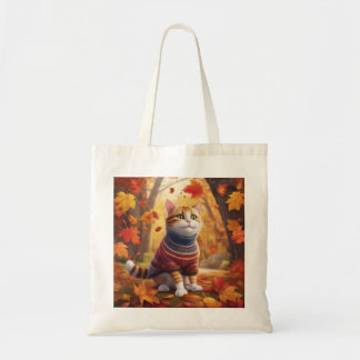 Gezellige kat Genieten van de herfstbladeren Tas