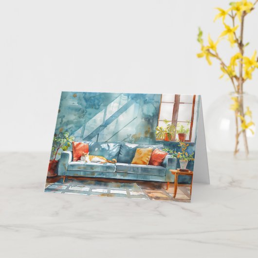 GEZELLIGE KAT HOME Gelukkige sluitingsdag Vastgoed Kaart (Gele Bloem)