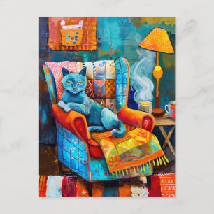 Gezellige kat in fauteuil briefkaart