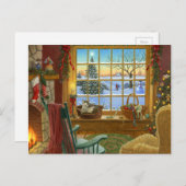 Gezellige kat Kerstmis Feestdagenkaart (Voorkant / Achterkant)