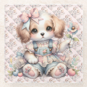 Gezellige Kawaii Cottagecore Farmcore Puppy Style Glazen Onderzetter