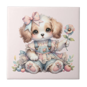 Gezellige Kawaii Cottagecore Farmcore Puppy Style Tegeltje