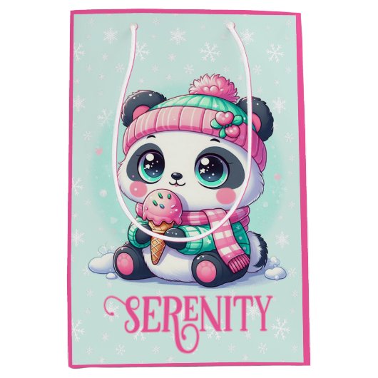 Gezellige Kawaii Panda met Ice Cream Cone Winter Medium Cadeauzakje (Voorkant)