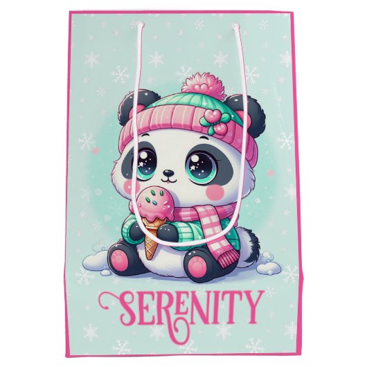 Gezellige Kawaii Panda met Ice Cream Cone Winter Medium Cadeauzakje (Achterkant)
