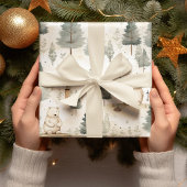 Gezellige kerst: Beige en witte Waterverf Beer Cadeaupapier