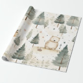 Gezellige kerst: Beige en witte Waterverf Beer Cadeaupapier (Uitgerold)