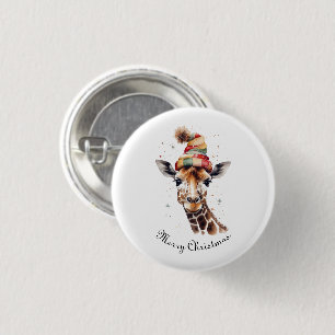 Gezellige kerst Giraffe, op maat Ronde Button 3,2 Cm