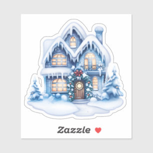Gezellige kerst in het Feestelijke Blauwe Huis Sticker