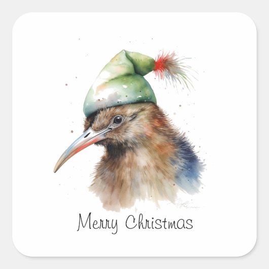 Gezellige Kerst Kiwi, op maat Vierkante Sticker (Voorkant)