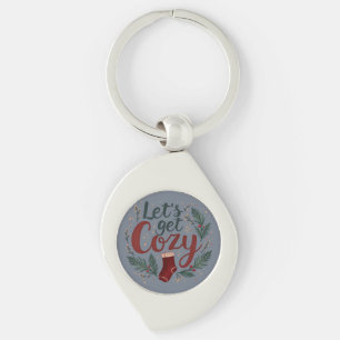 Gezellige Kerst Pine Berry Lettering Sleutelhanger