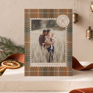 Gezellige Kerst Plaid Postzegel Familie Foto Feestdagenkaart