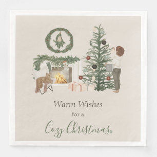 Gezellige kerst rustieke open haard kerstboom servet