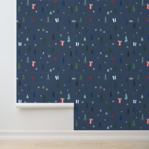 Gezellige kerst sneeuw bos behang