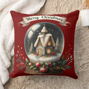Gezellige Kerst Sneeuw Wereldbol Cottage Scene Kussen