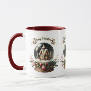 Gezellige Kerst Sneeuw Wereldbol Cottage Scene Mok