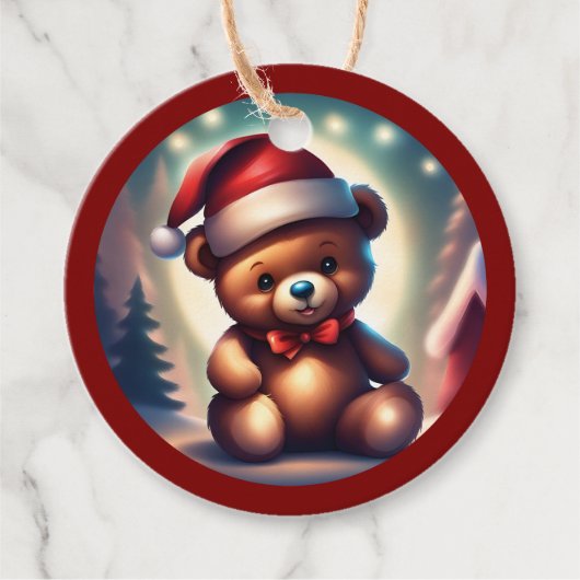 Gezellige Kerst Teddy Bowtie TWART Bedankjes Labels (Voorkant)
