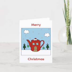 Gezellige Kerst Theepot Kaart (Rood)